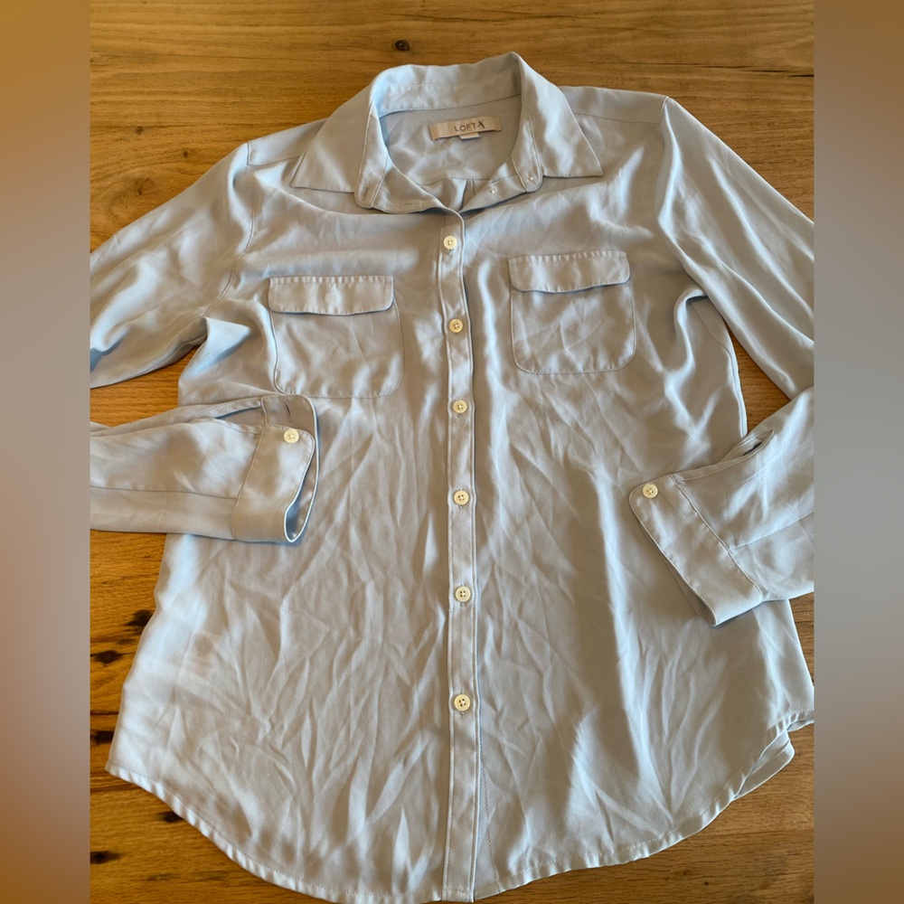 LOFT Blue Button‎ Down Shirt Classic Blue Top M Preloved